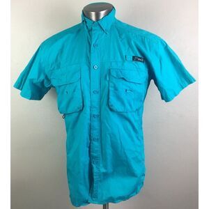 Mens Black Tip Big Catch Fishing Button Shirt Blue Vented Cargo Size‎ M Cotton